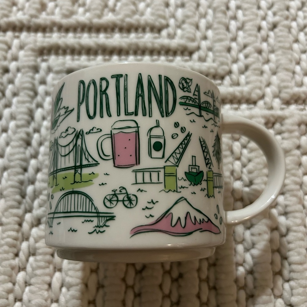 Starbucks Portland Mug - Green and Pink Illustrations